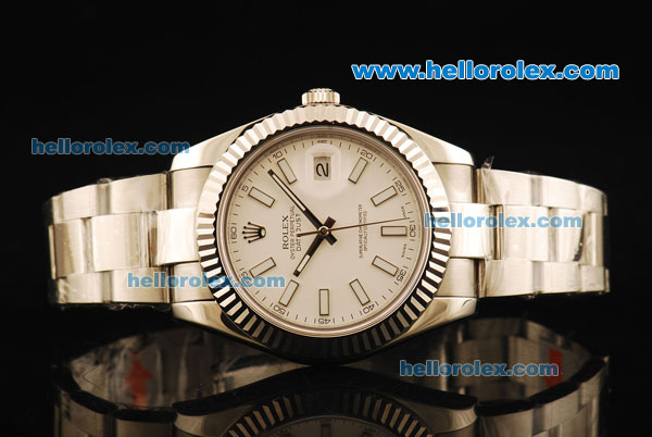 Rolex Datejust II Swiss ETA 2836 Automatic Movement Full Steel with White Dial and White Stick Markers - Click Image to Close